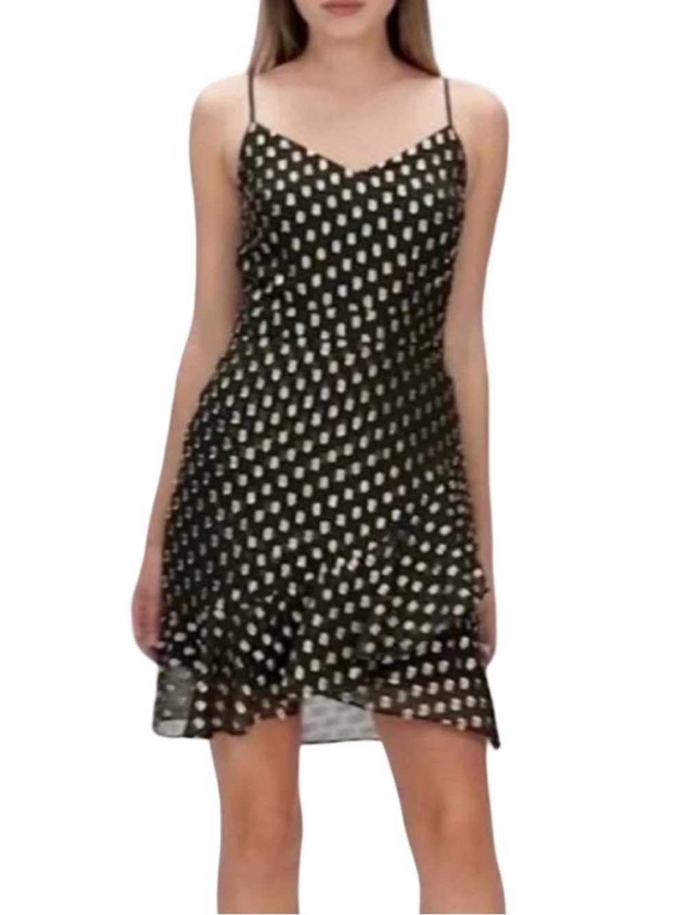 NWT Banana Republic Size 12 Black Gold Metallic Dot Ruffle Mini Dress $139 MSRP